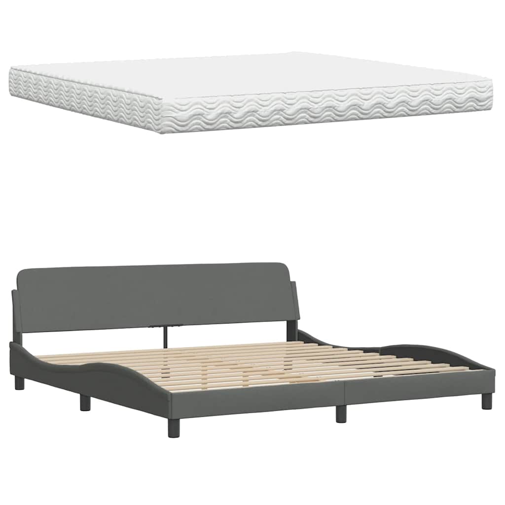 Lit avec matelas Hanko gris foncé 200x200 cm tissu - XIOS