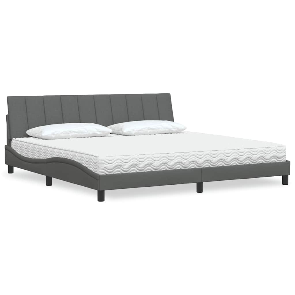 Lit avec matelas Hanko gris foncé 200x200 cm tissu - XIOS