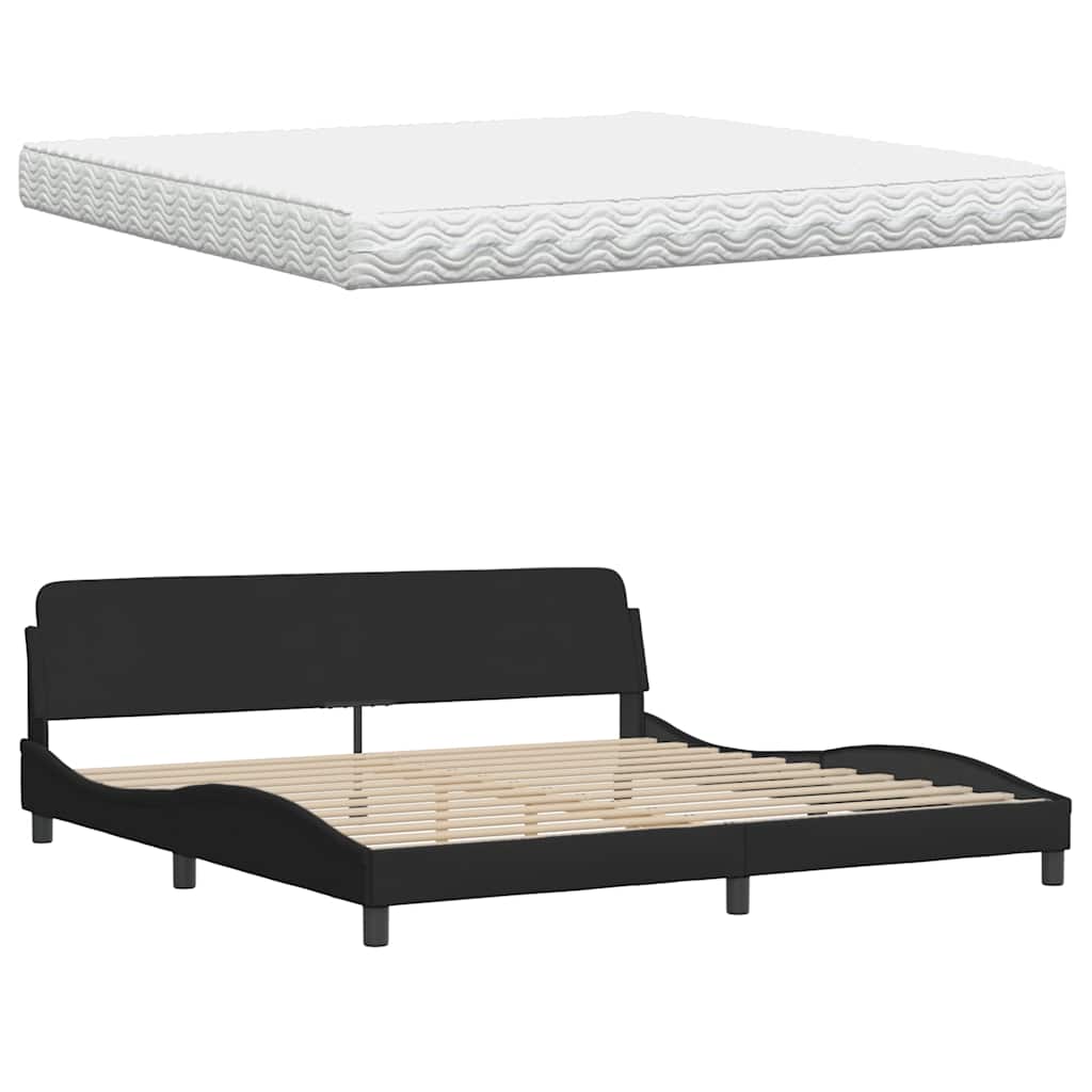Lit avec matelas Hanko noir 200x200 cm tissu - XIOS