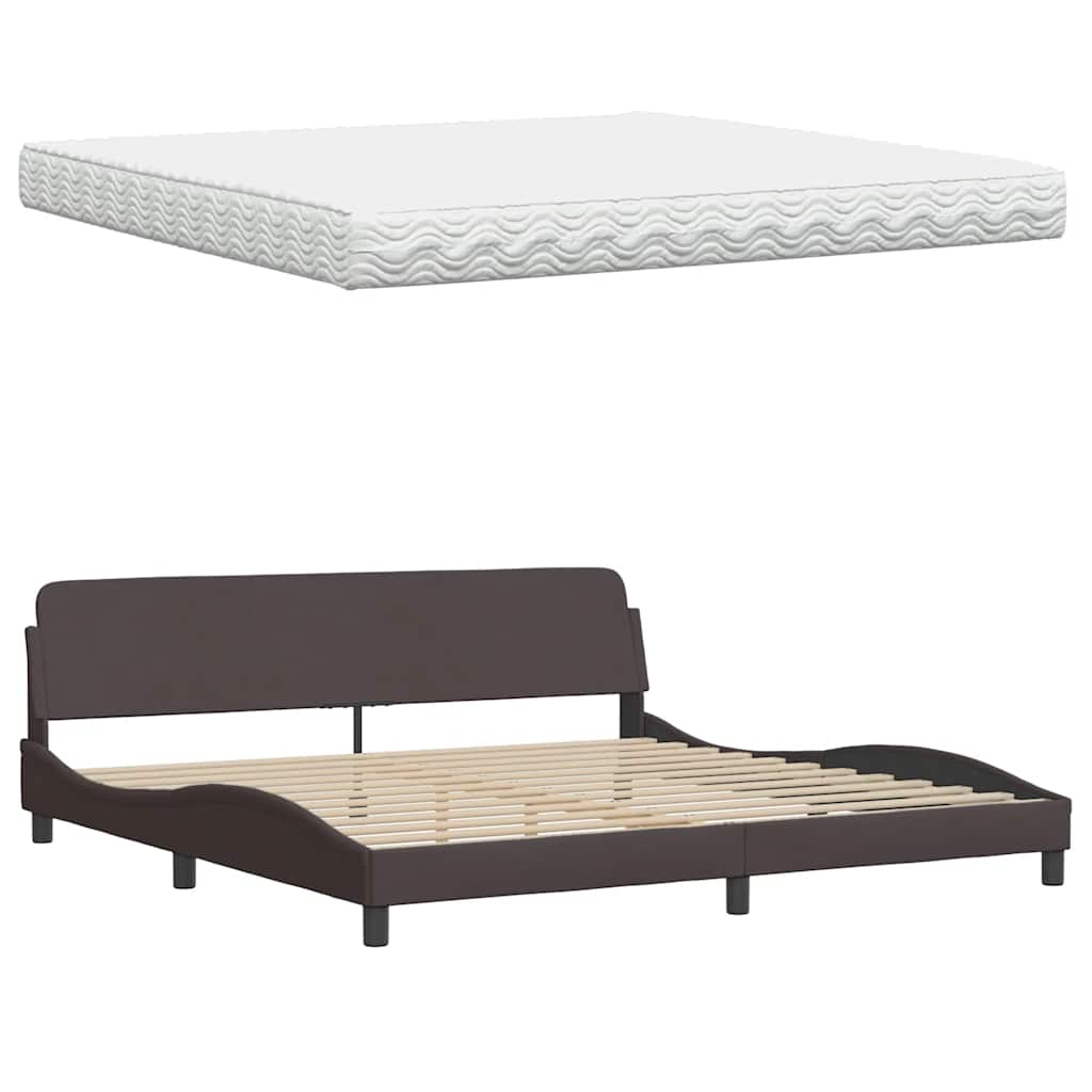 Lit avec matelas Hanko marron foncé 200x200 cm tissu - XIOS