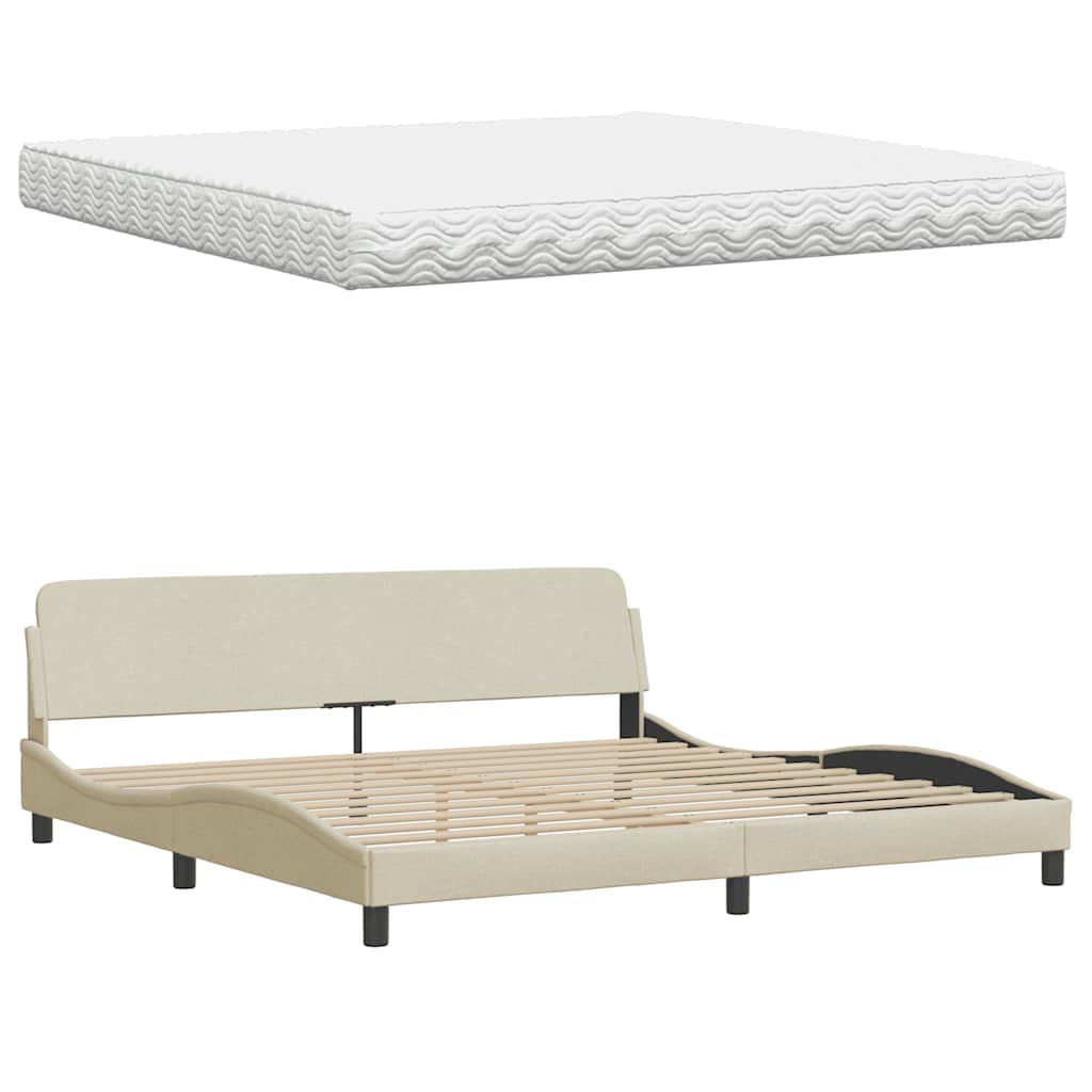 Lit avec matelas Hanko crème 200x200 cm tissu - XIOS