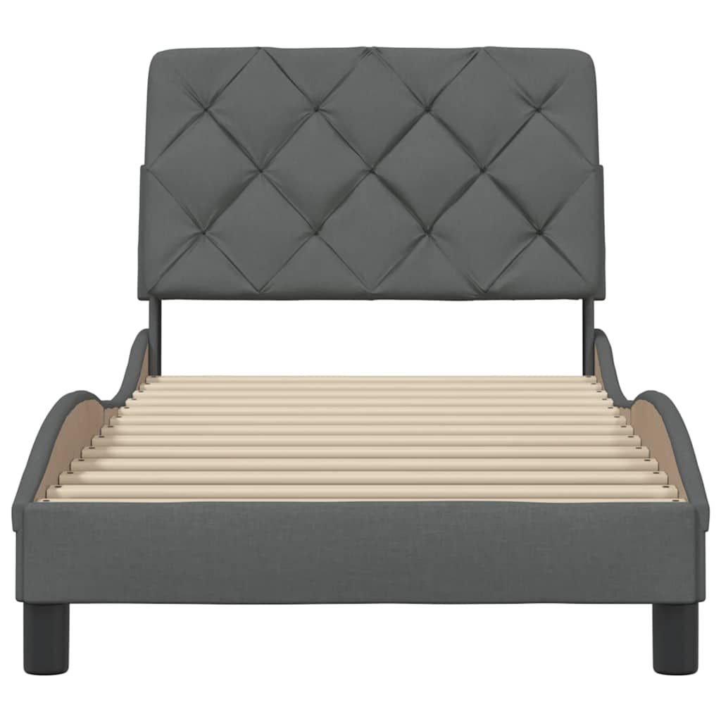 Cadre de lit sans matelas gris foncé 90x190 cm tissu - XIOS