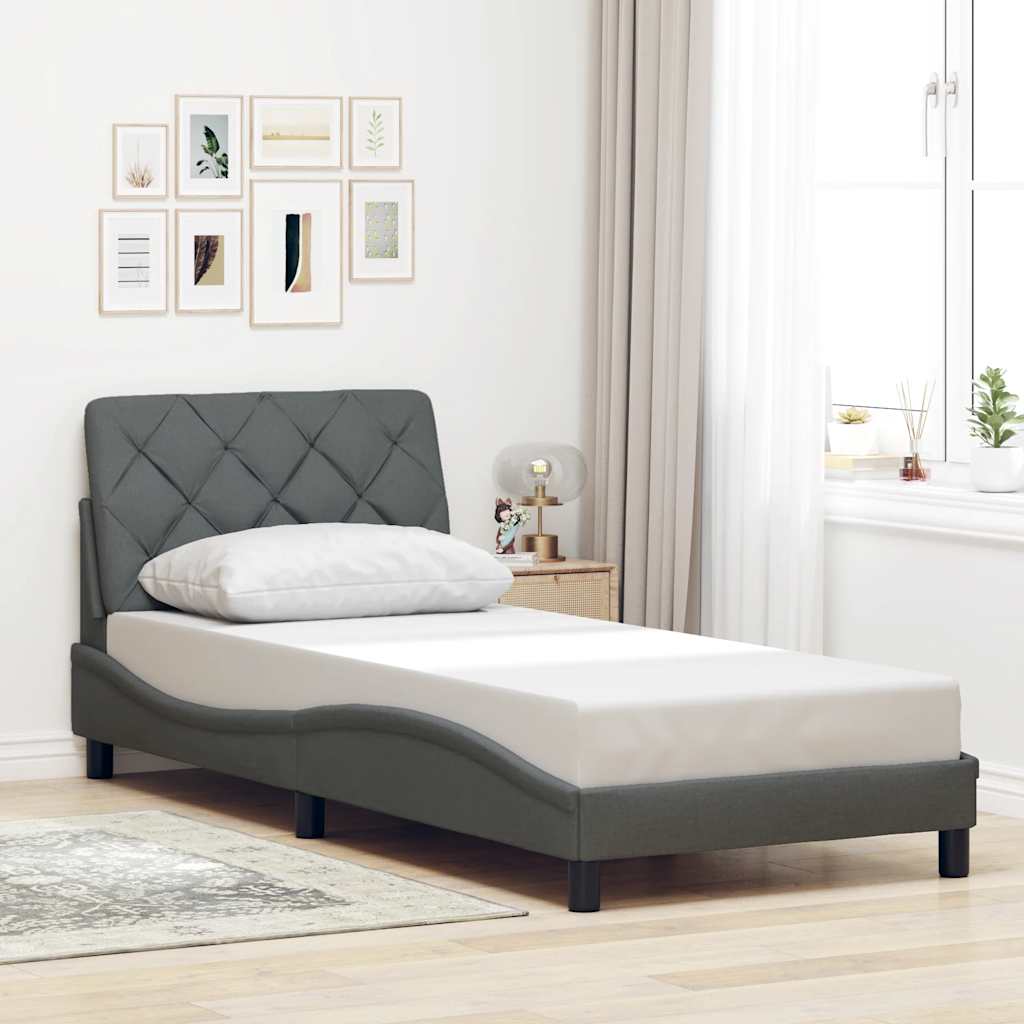 Cadre de lit sans matelas gris foncé 90x190 cm tissu - XIOS