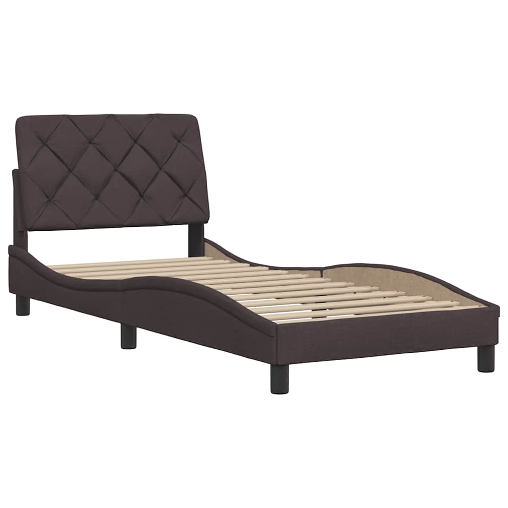 Cadre de lit sans matelas marron foncé 90x190 cm tissu - XIOS