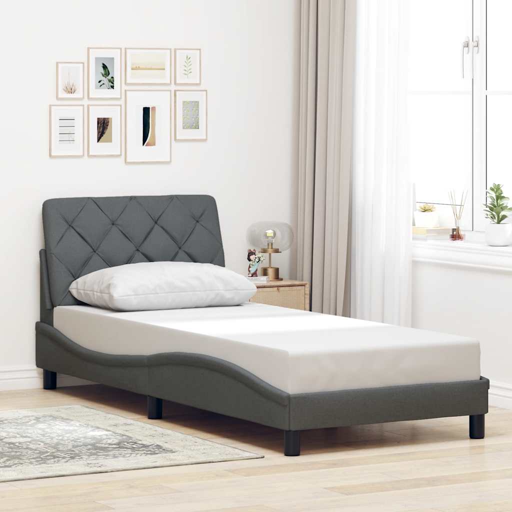 Cadre de lit sans matelas gris foncé 90x200 cm tissu - XIOS