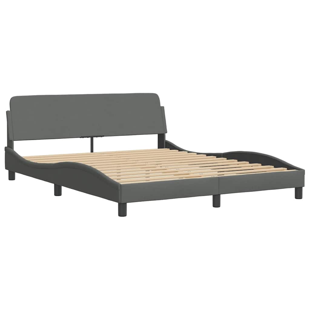Cadre de lit sans matelas gris foncé 160x200 cm tissu - XIOS