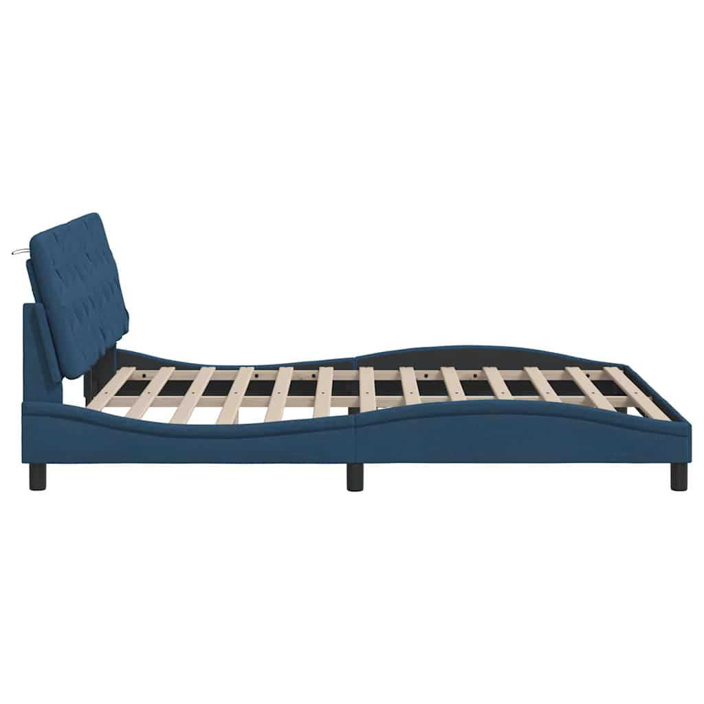Cadre de lit sans matelas bleu 160x200 cm tissu