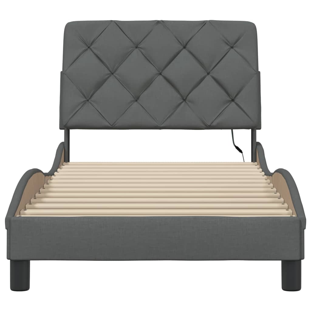 Cadre de lit avec LED sans matelas gris foncé 80x200 cm tissu - XIOS
