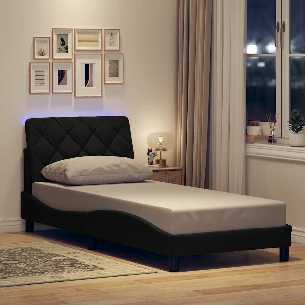 Cadre de lit avec LED sans matelas noir 80x200 cm tissu - XIOS