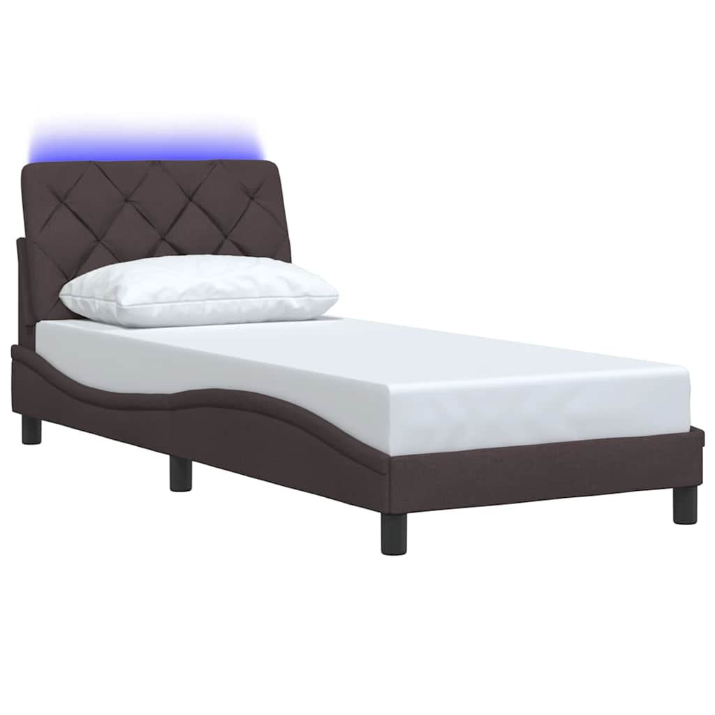Cadre de lit avec LED sans matelas marron foncé 80x200 cm tissu - XIOS