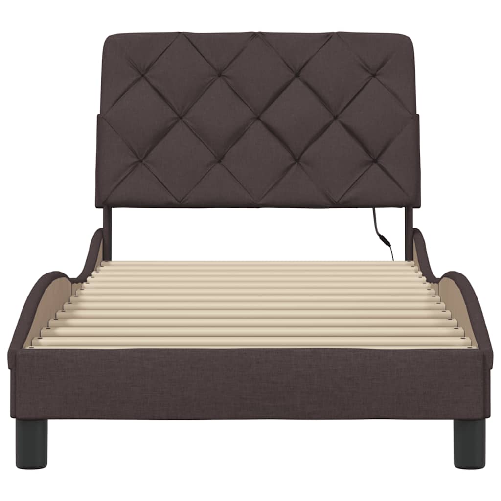 Cadre de lit avec LED sans matelas marron foncé 80x200 cm tissu - XIOS