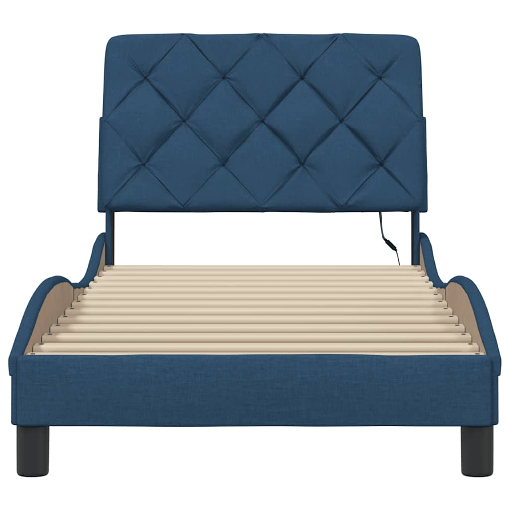 Cadre de lit avec LED sans matelas bleu 80x200 cm tissu - XIOS