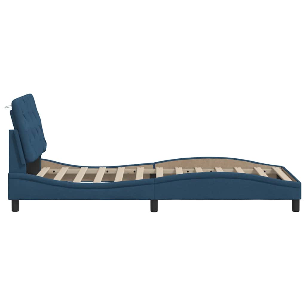 Cadre de lit avec LED sans matelas bleu 80x200 cm tissu - XIOS