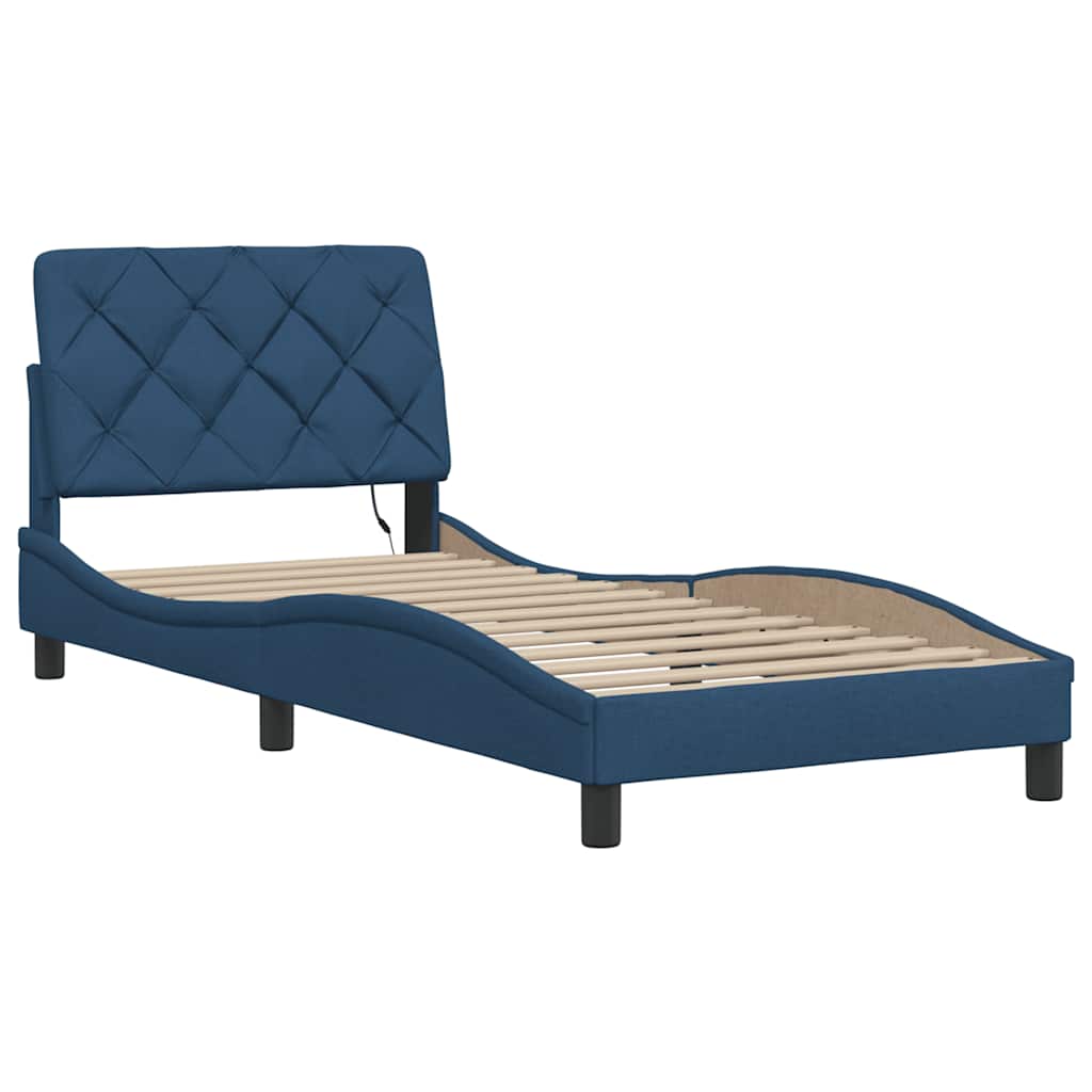 Cadre de lit avec LED sans matelas bleu 80x200 cm tissu - XIOS