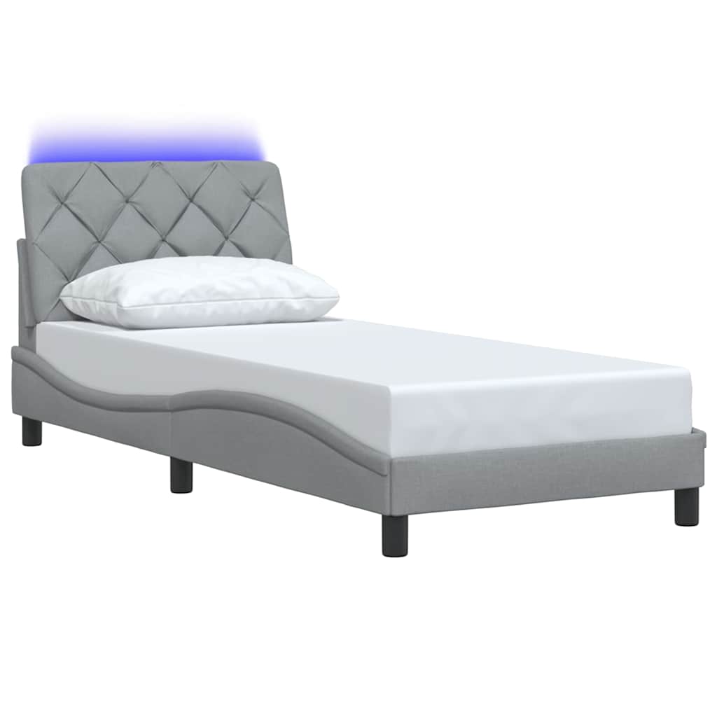Cadre de lit avec LED sans matelas gris clair 90x190 cm tissu - XIOS