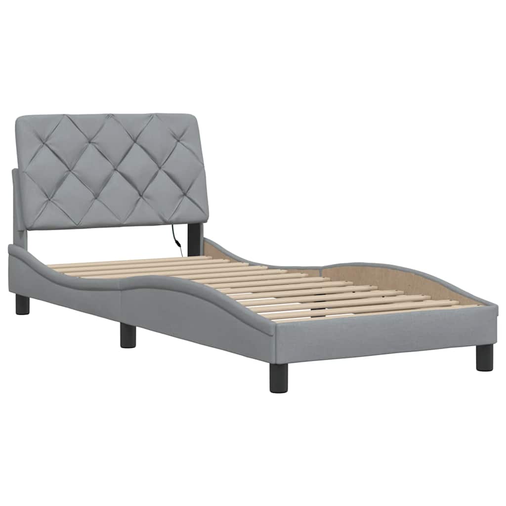 Cadre de lit avec LED sans matelas gris clair 90x190 cm tissu - XIOS