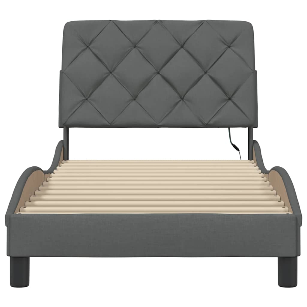 Cadre de lit avec LED sans matelas gris foncé 90x190 cm tissu - XIOS