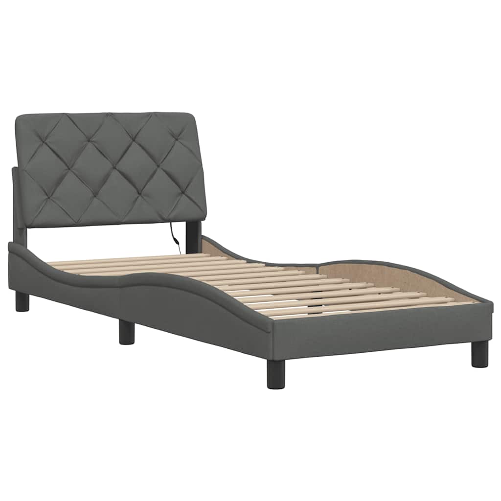 Cadre de lit avec LED sans matelas gris foncé 90x190 cm tissu - XIOS