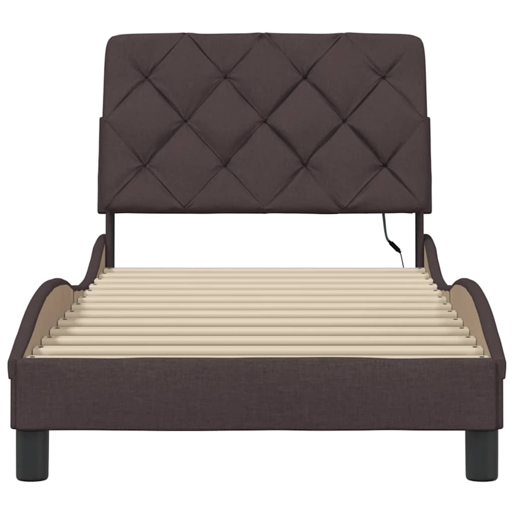 Cadre de lit avec LED sans matelas marron foncé 90x190 cm tissu - XIOS