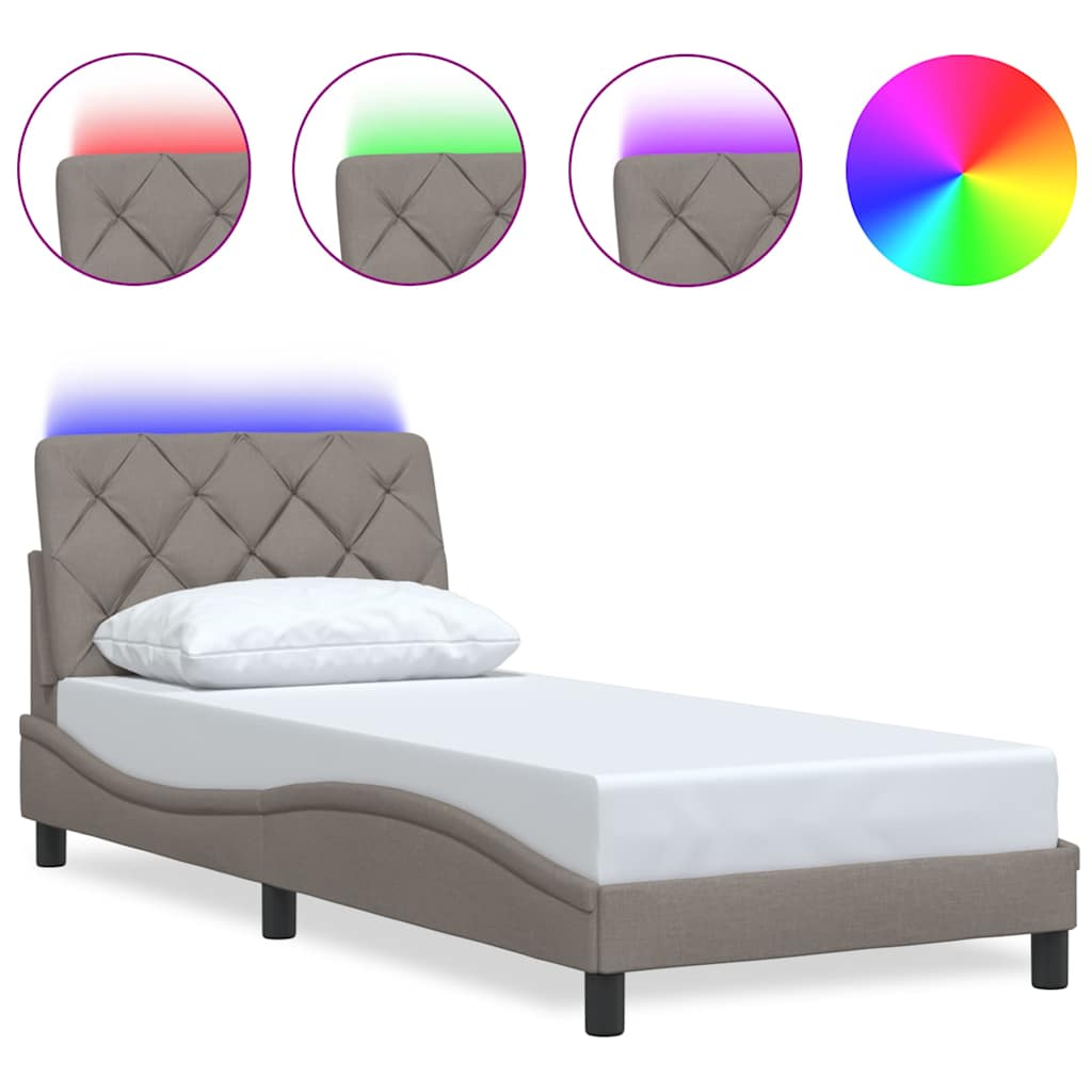 Cadre de lit avec LED sans matelas taupe 90x190 cm tissu - XIOS