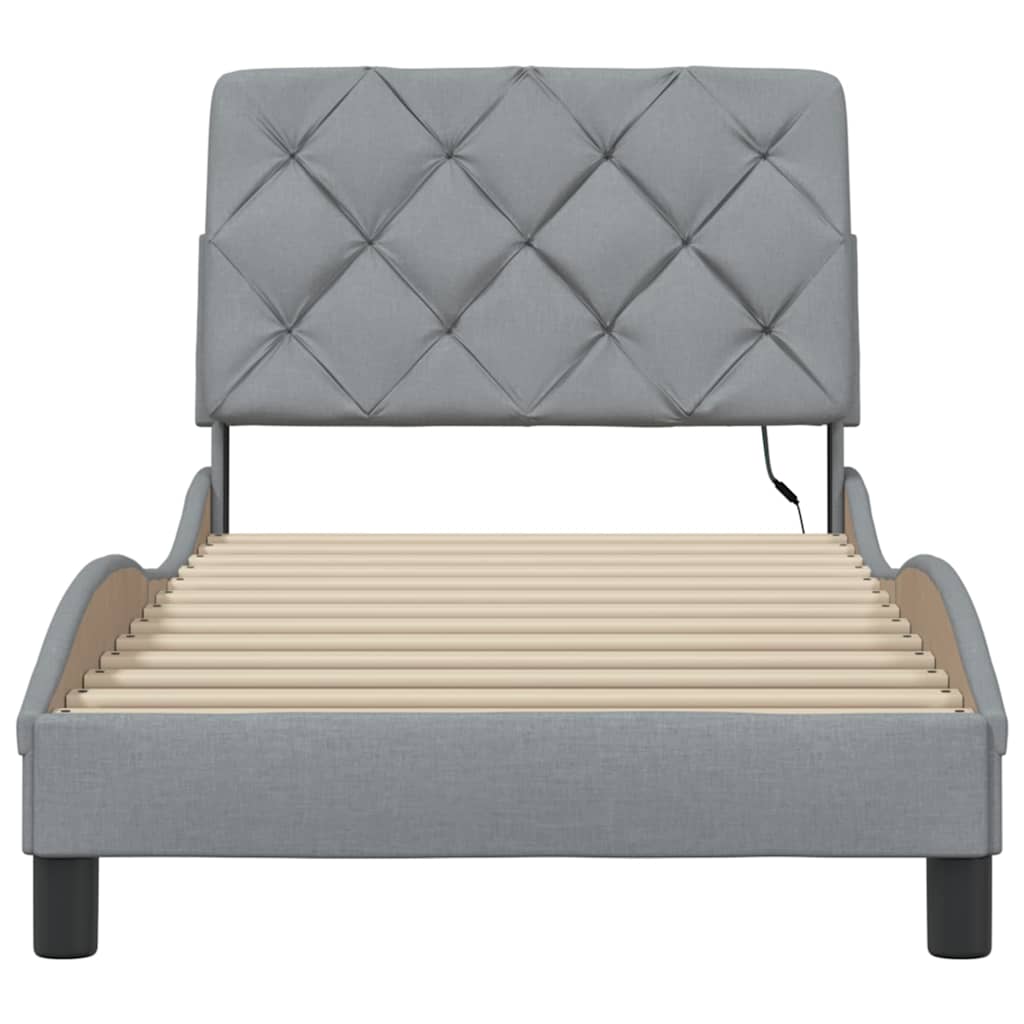 Cadre de lit avec LED sans matelas gris clair 90x200 cm tissu - XIOS