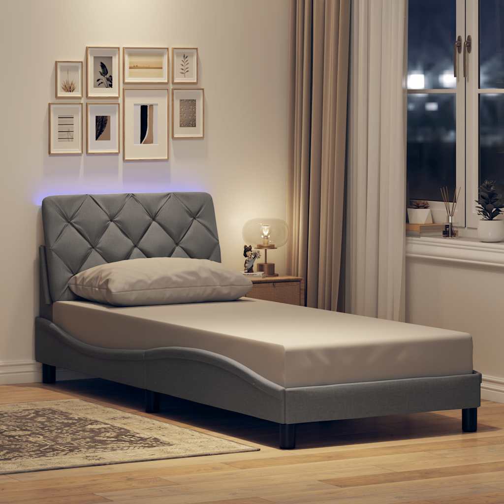 Cadre de lit avec LED sans matelas gris clair 90x200 cm tissu - XIOS