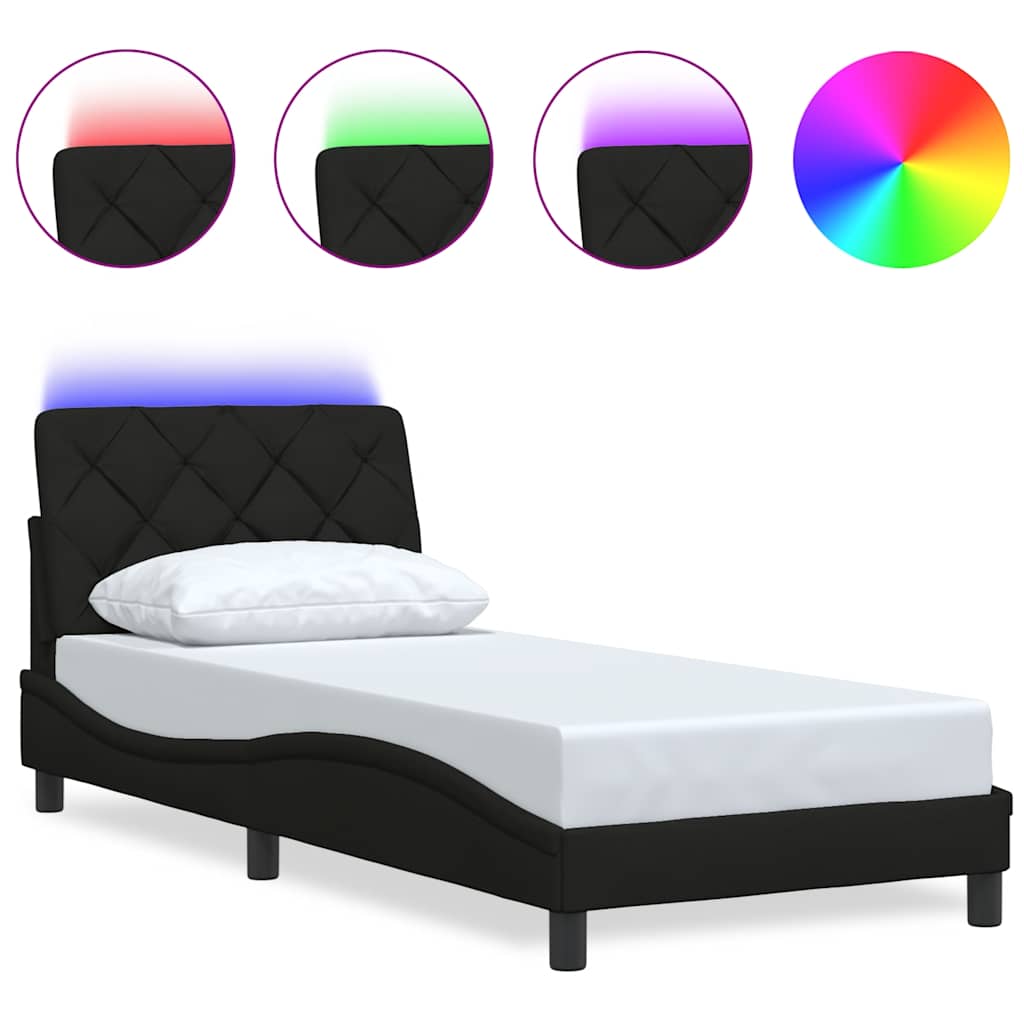 Cadre de lit avec LED sans matelas noir 90x200 cm tissu - XIOS