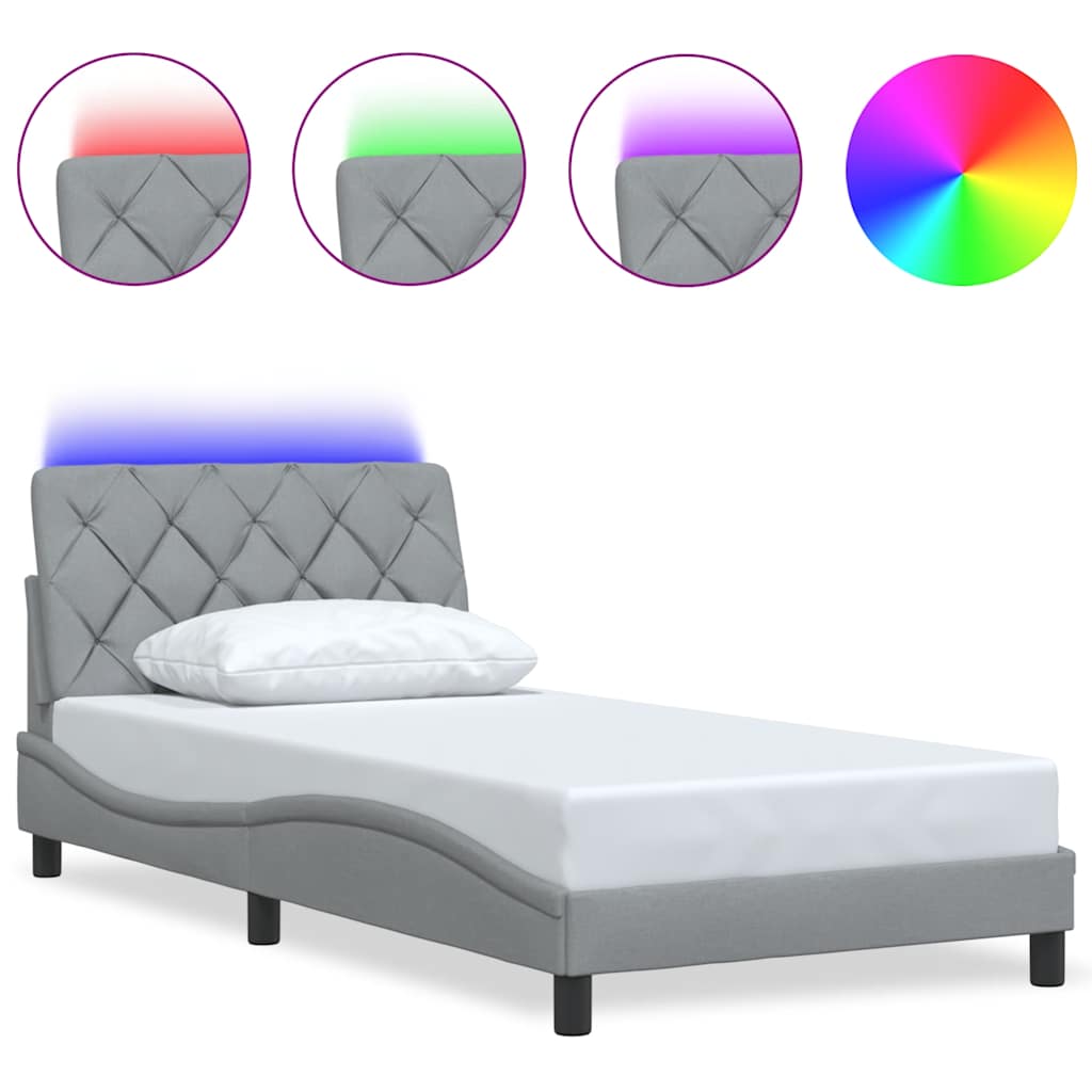 Cadre de lit avec LED sans matelas gris clair 100x200 cm tissu - XIOS