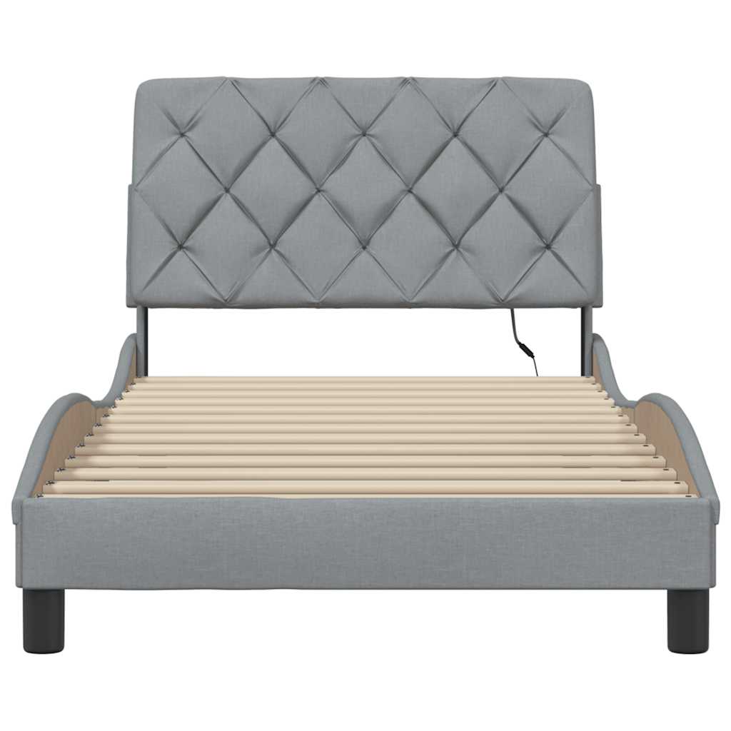 Cadre de lit avec LED sans matelas gris clair 100x200 cm tissu - XIOS