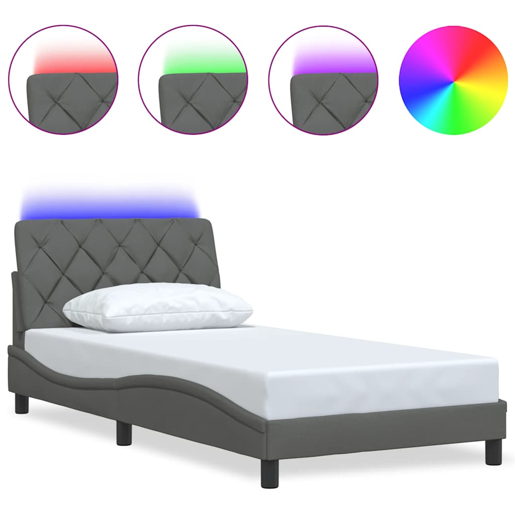 Cadre de lit avec LED sans matelas gris foncé 100x200 cm tissu - XIOS