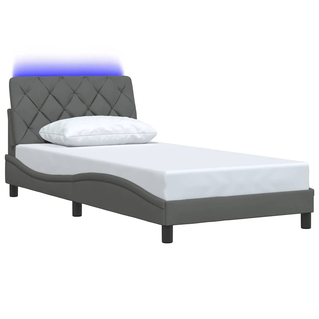 Cadre de lit avec LED sans matelas gris foncé 100x200 cm tissu - XIOS