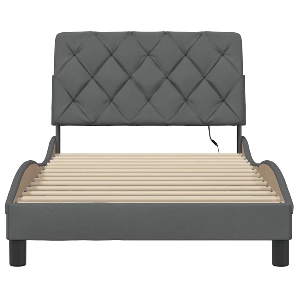 Cadre de lit avec LED sans matelas gris foncé 100x200 cm tissu - XIOS