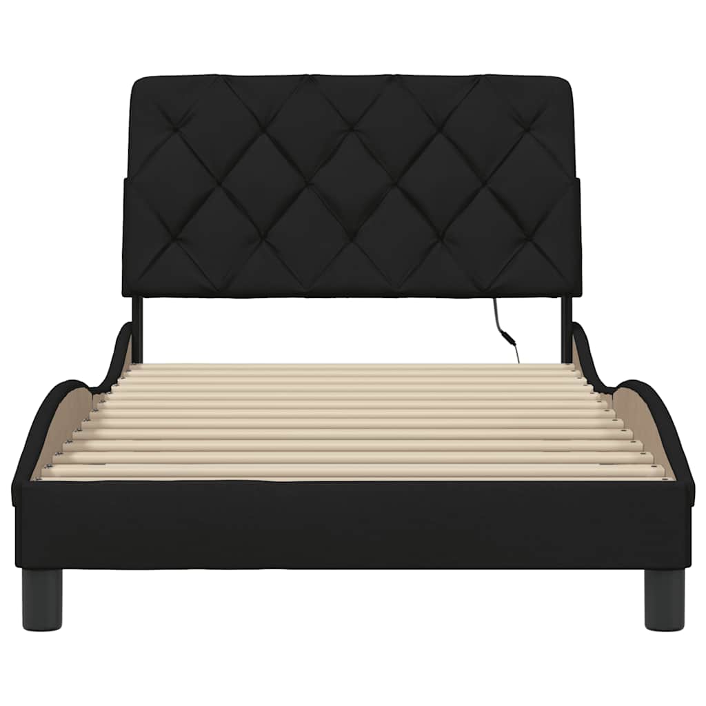 Cadre de lit avec LED sans matelas noir 100x200 cm tissu - XIOS