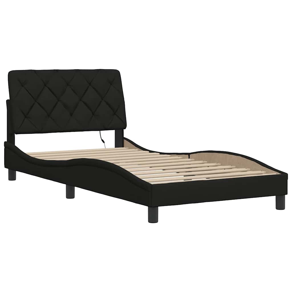Cadre de lit avec LED sans matelas noir 100x200 cm tissu - XIOS