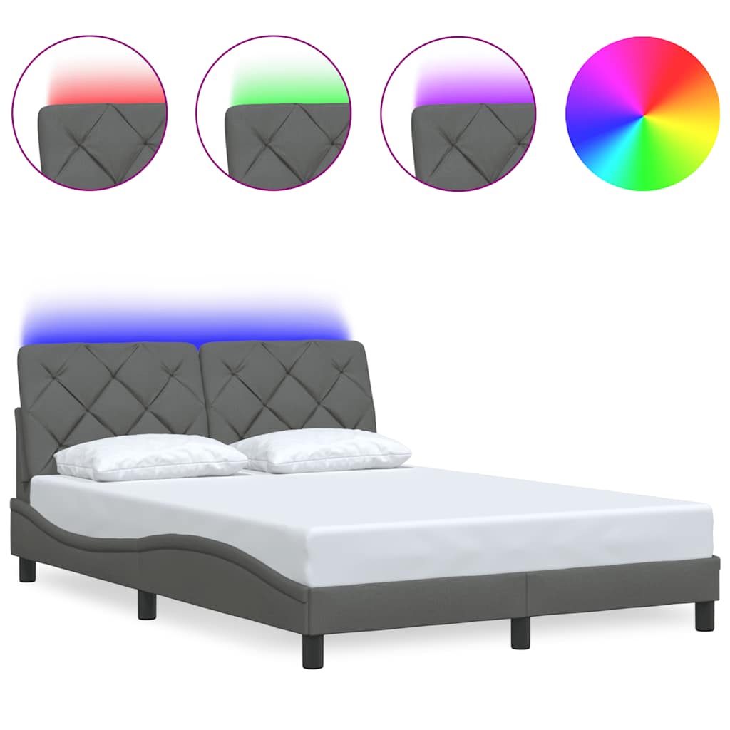 Cadre de lit avec LED sans matelas gris foncé 120x200 cm tissu - XIOS