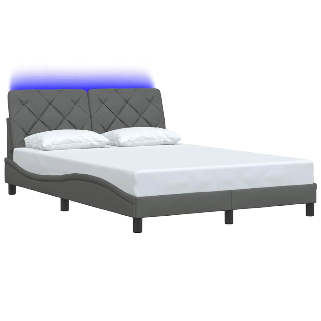Cadre de lit avec LED sans matelas gris foncé 120x200 cm tissu - XIOS