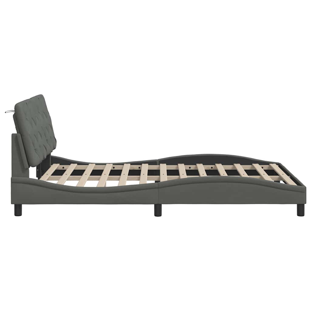 Cadre de lit avec LED sans matelas gris foncé 120x200 cm tissu - XIOS