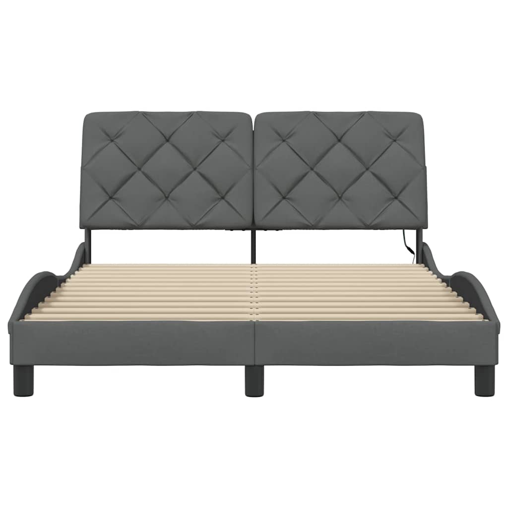 Cadre de lit avec LED sans matelas gris foncé 120x200 cm tissu - XIOS
