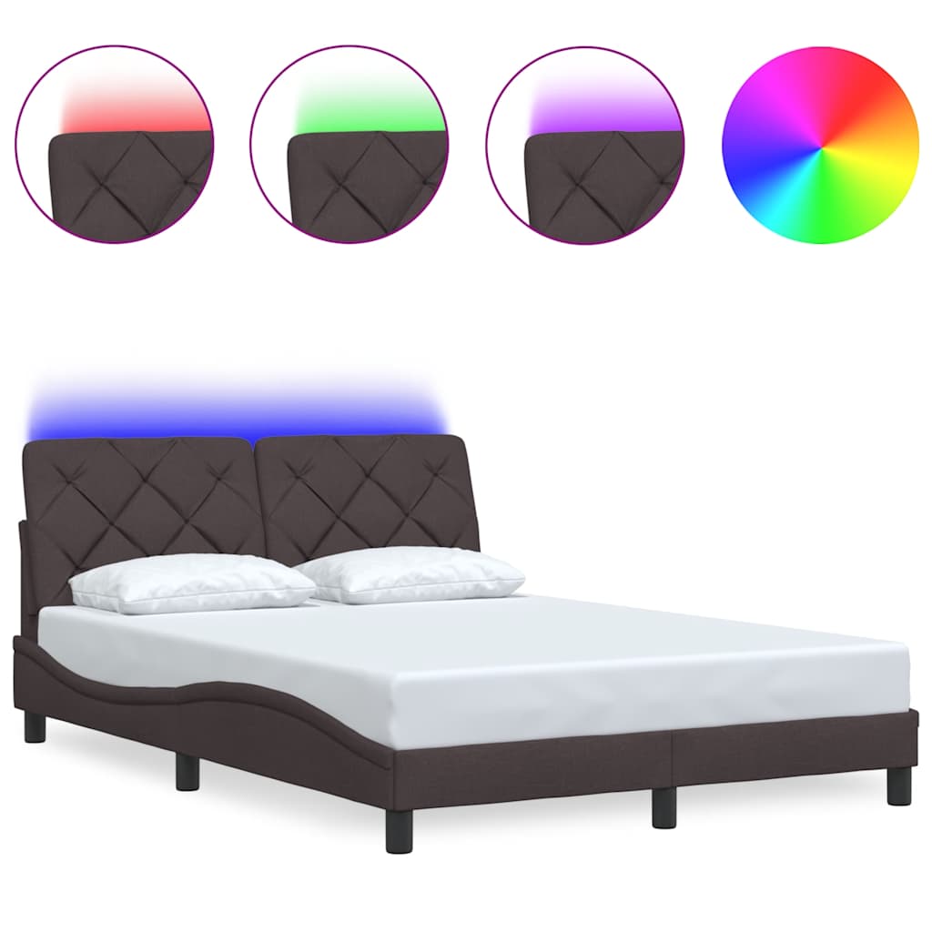 Cadre de lit avec LED sans matelas marron foncé 120x200cm tissu - XIOS