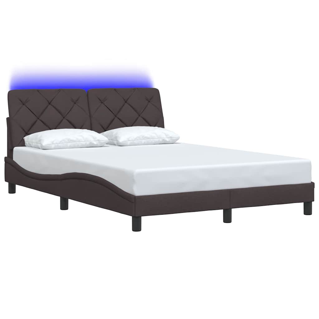 Cadre de lit avec LED sans matelas marron foncé 120x200cm tissu - XIOS
