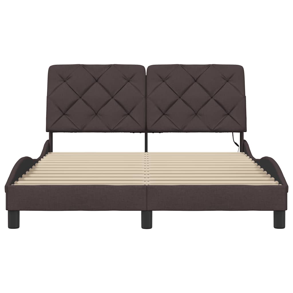 Cadre de lit avec LED sans matelas marron foncé 120x200cm tissu - XIOS