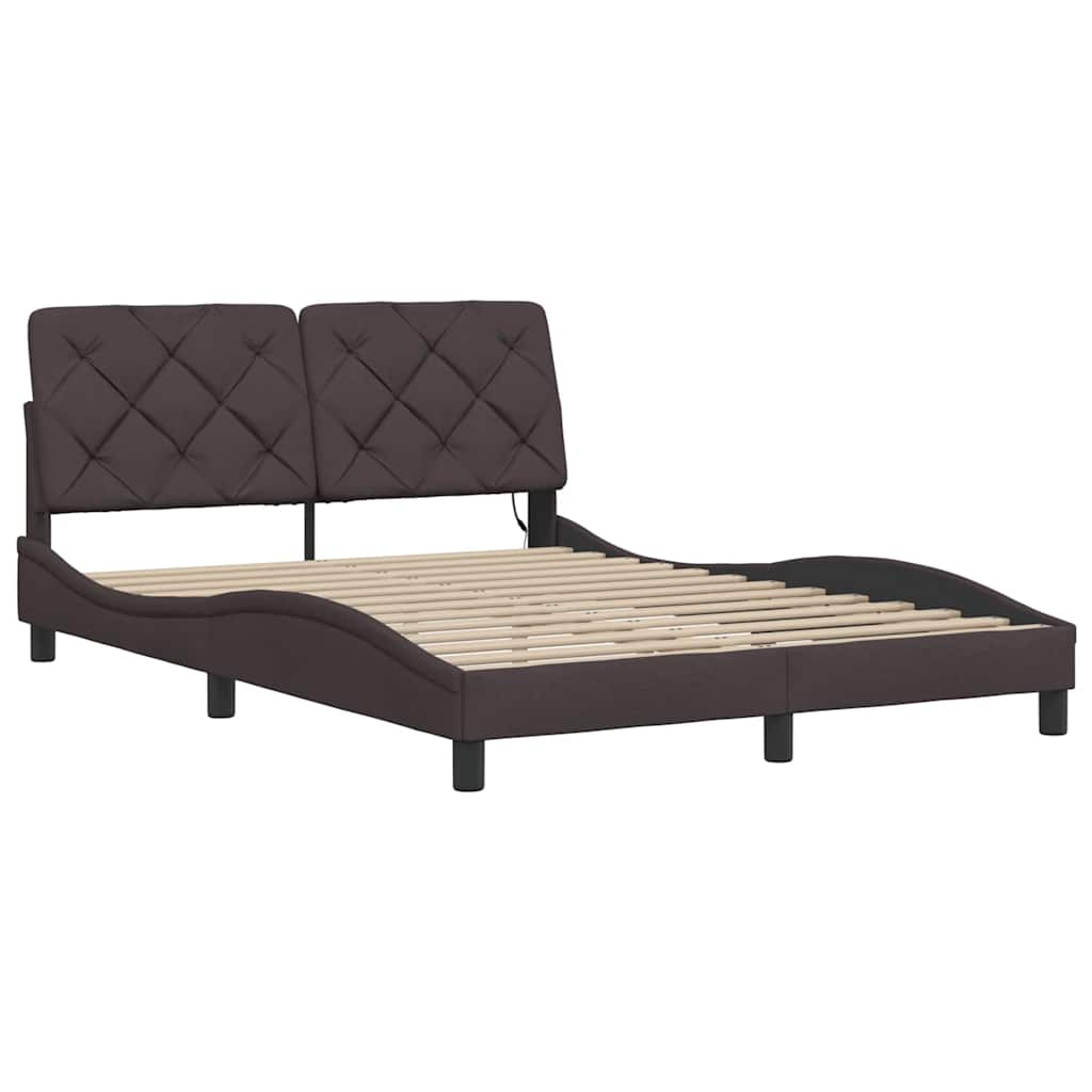 Cadre de lit avec LED sans matelas marron foncé 120x200cm tissu - XIOS