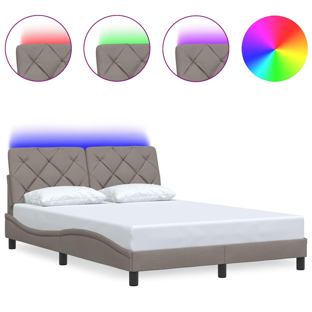 Cadre de lit avec LED sans matelas taupe 120x200 cm tissu - XIOS