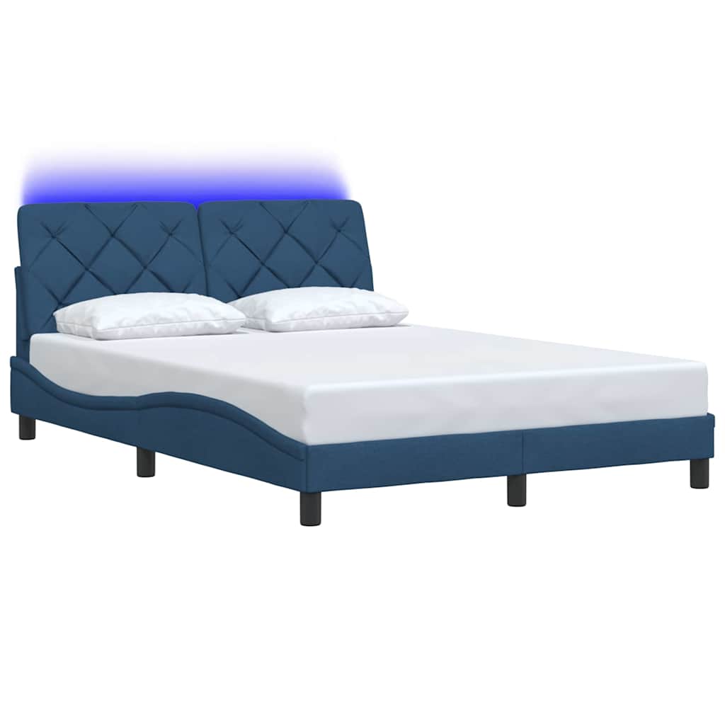 Cadre de lit avec LED sans matelas bleu 120x200 cm tissu - XIOS