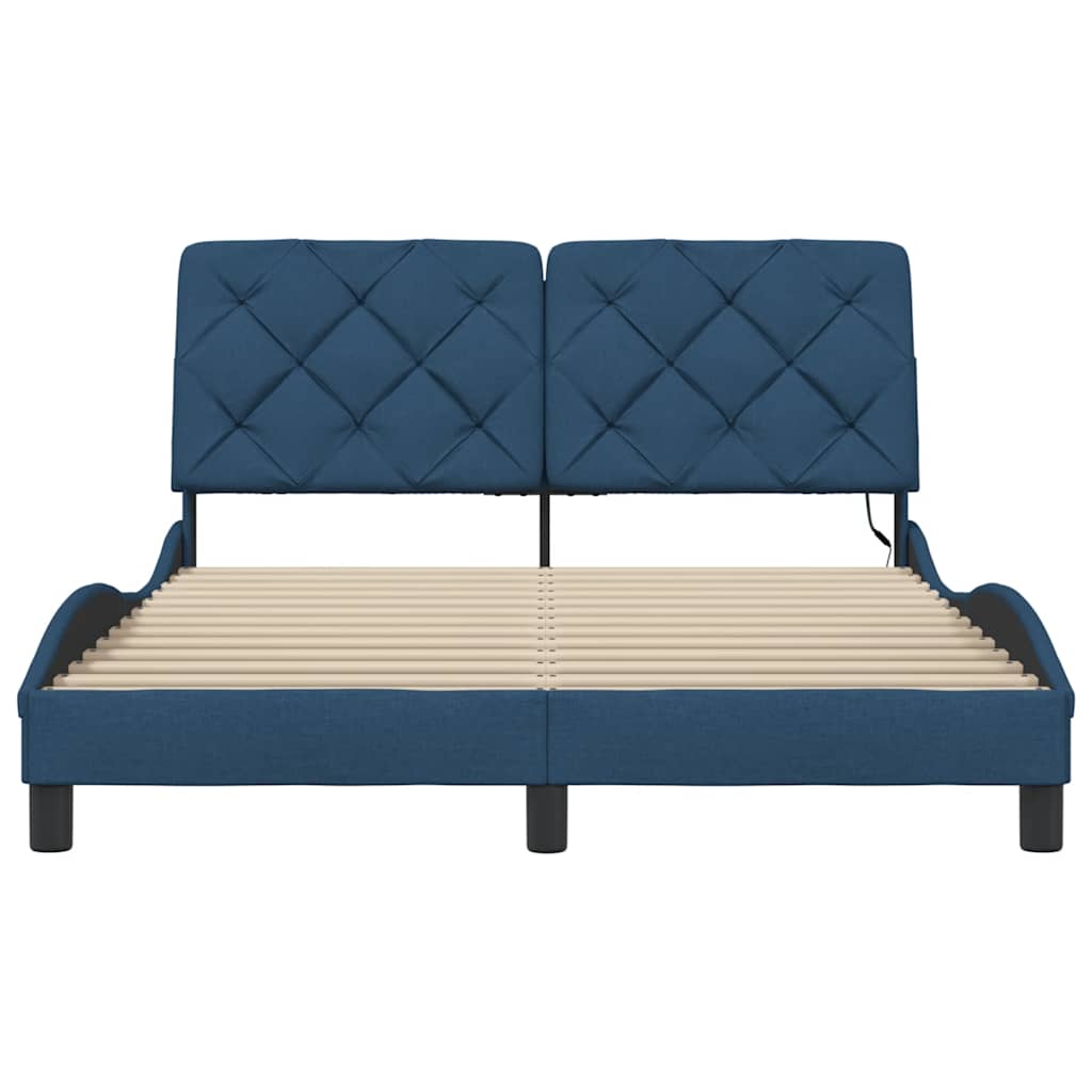 Cadre de lit avec LED sans matelas bleu 120x200 cm tissu - XIOS