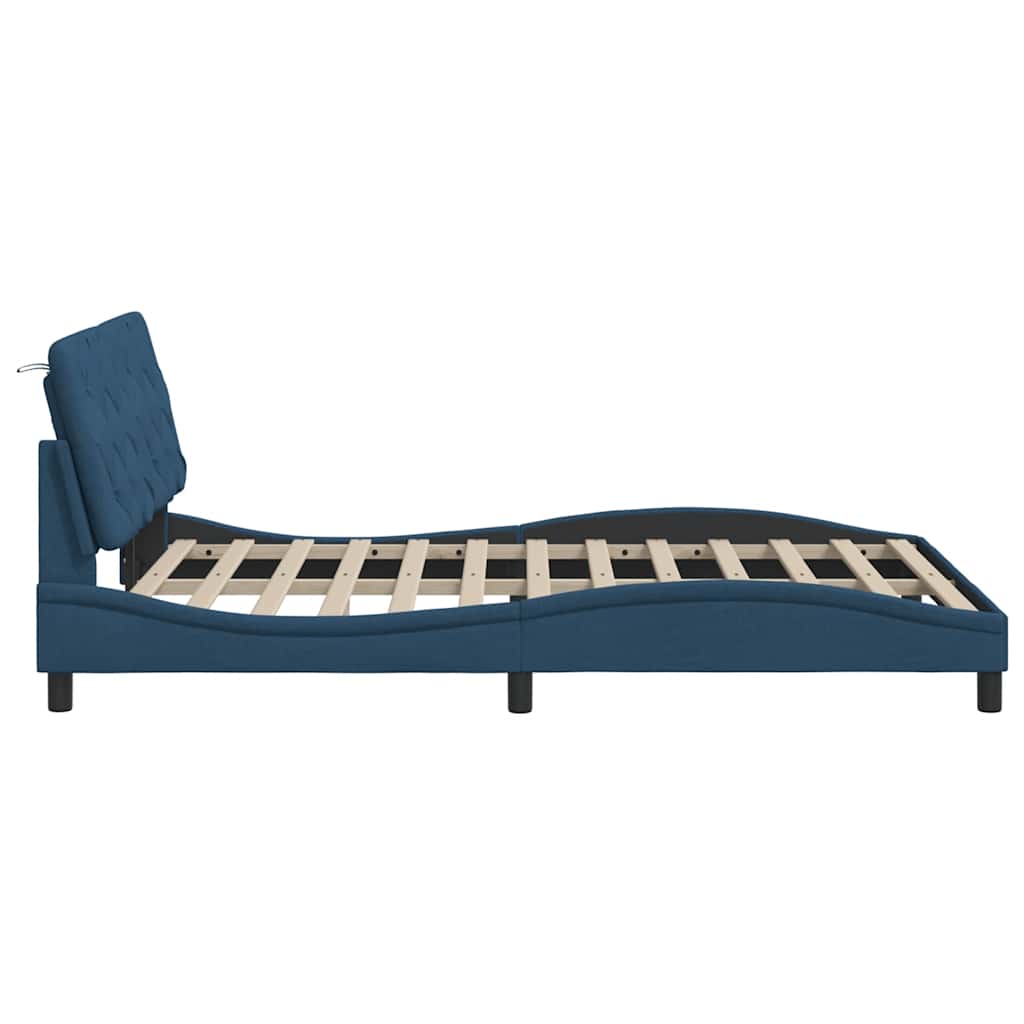 Cadre de lit avec LED sans matelas bleu 120x200 cm tissu - XIOS