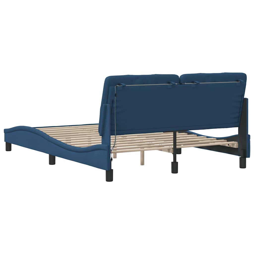 Cadre de lit avec LED sans matelas bleu 120x200 cm tissu - XIOS