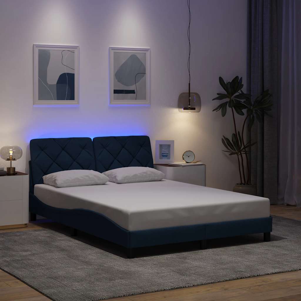 Cadre de lit avec LED sans matelas bleu 120x200 cm tissu - XIOS