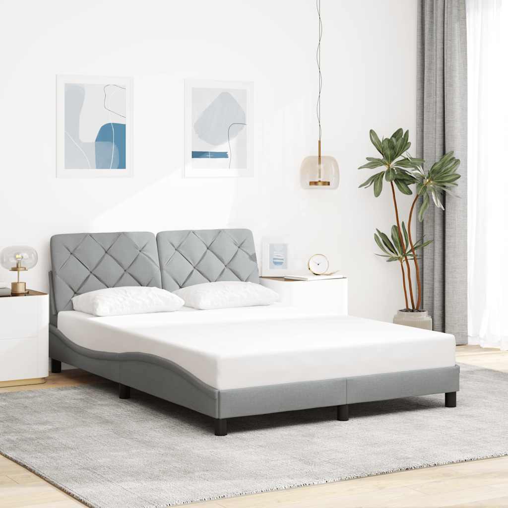 Cadre de lit avec LED sans matelas gris clair 140x190 cm tissu - XIOS