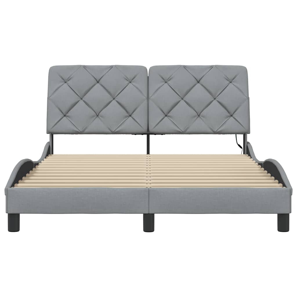 Cadre de lit avec LED sans matelas gris clair 140x190 cm tissu - XIOS